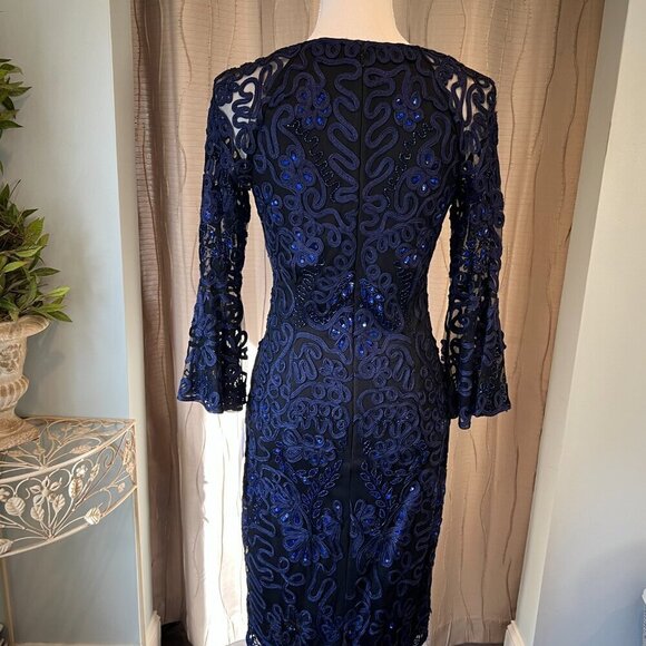 NWT JS Collections Royal Blue/Black Bell Sleeve Soutache Cocktail Dress, Size 2 - Picture 11 of 16